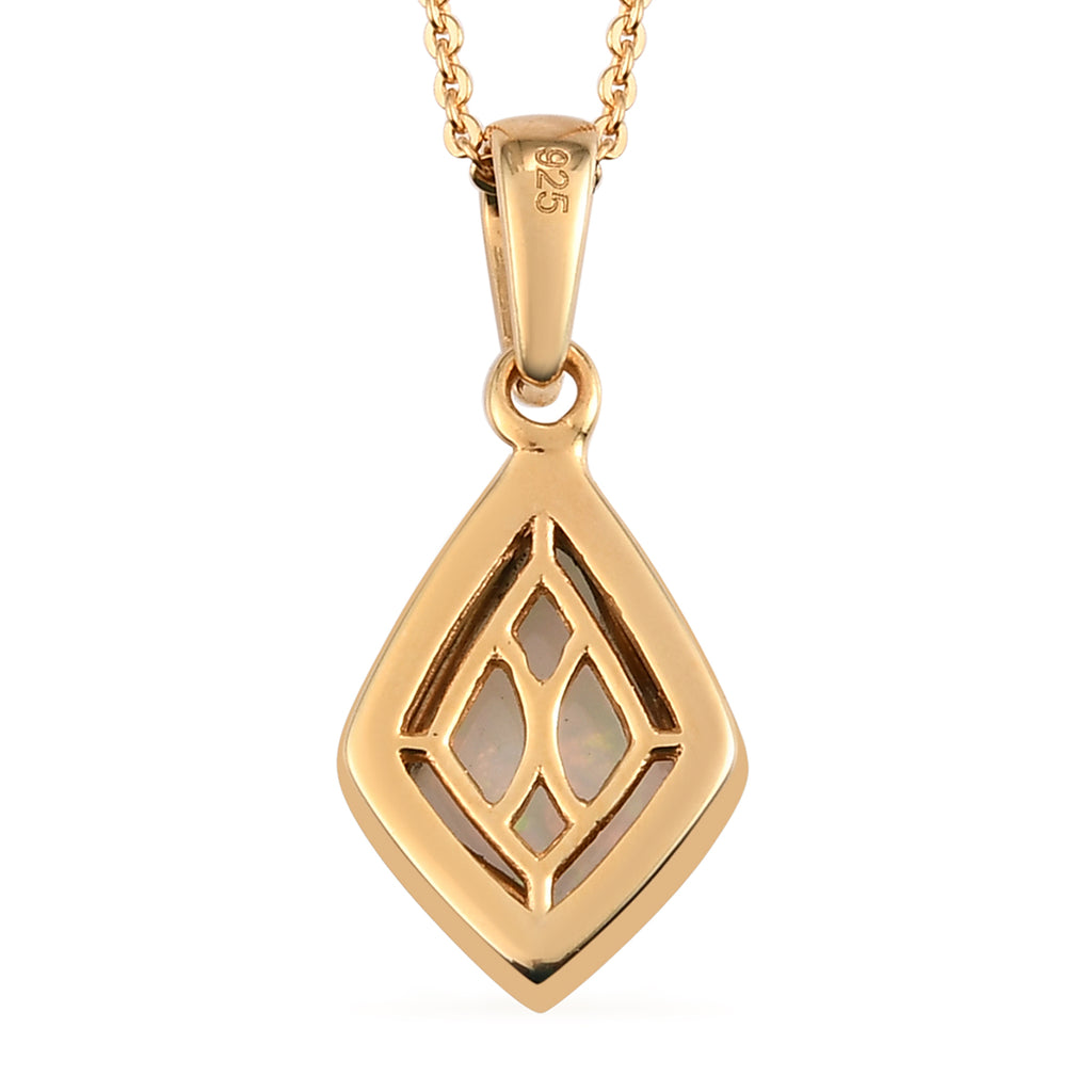 Natürlicher Äthiopischer Opal Anhänger mit Kette 50 cm 925 Silber Gelbgold Vermeil ca. 1,55 ct