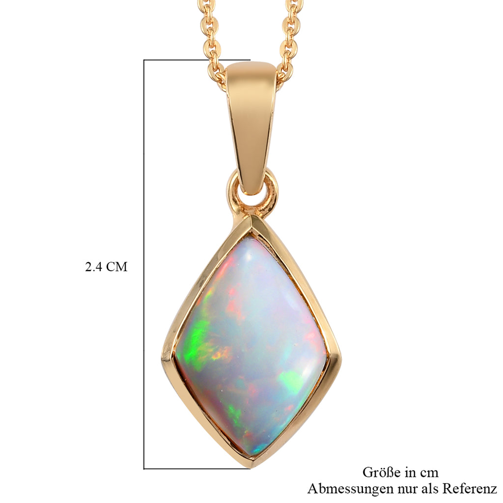 Natürlicher Äthiopischer Opal Anhänger mit Kette 50 cm 925 Silber Gelbgold Vermeil ca. 1,55 ct