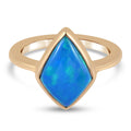 Miami Blau Welo Opal Solitär Ring 925 Silber Gelbgold Vermeil