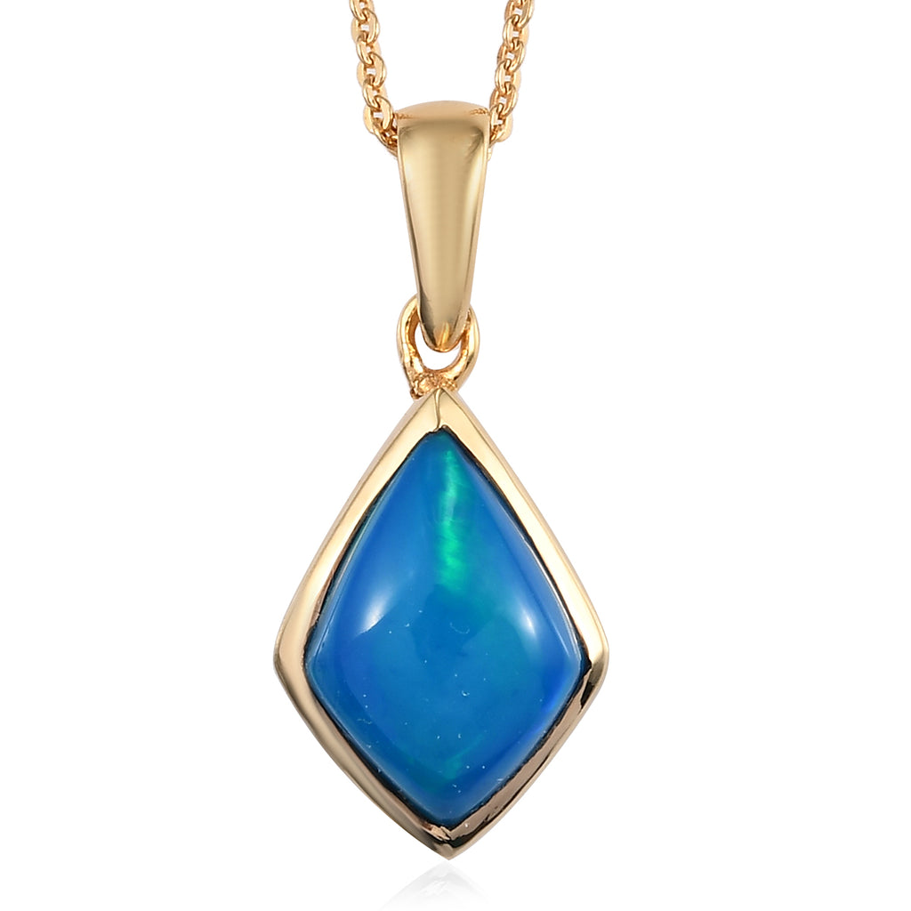 Miami-Blue Welo Opal-Anhänger mit Kette, 50 cm, 925 Silber Gelbgold Vermeil ca. 1,55 ct
