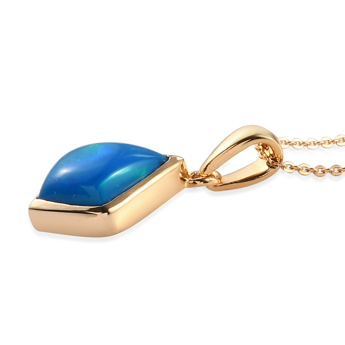 Miami-Blue Welo Opal-Anhänger mit Kette, 50 cm, 925 Silber Gelbgold Vermeil ca. 1,55 ct