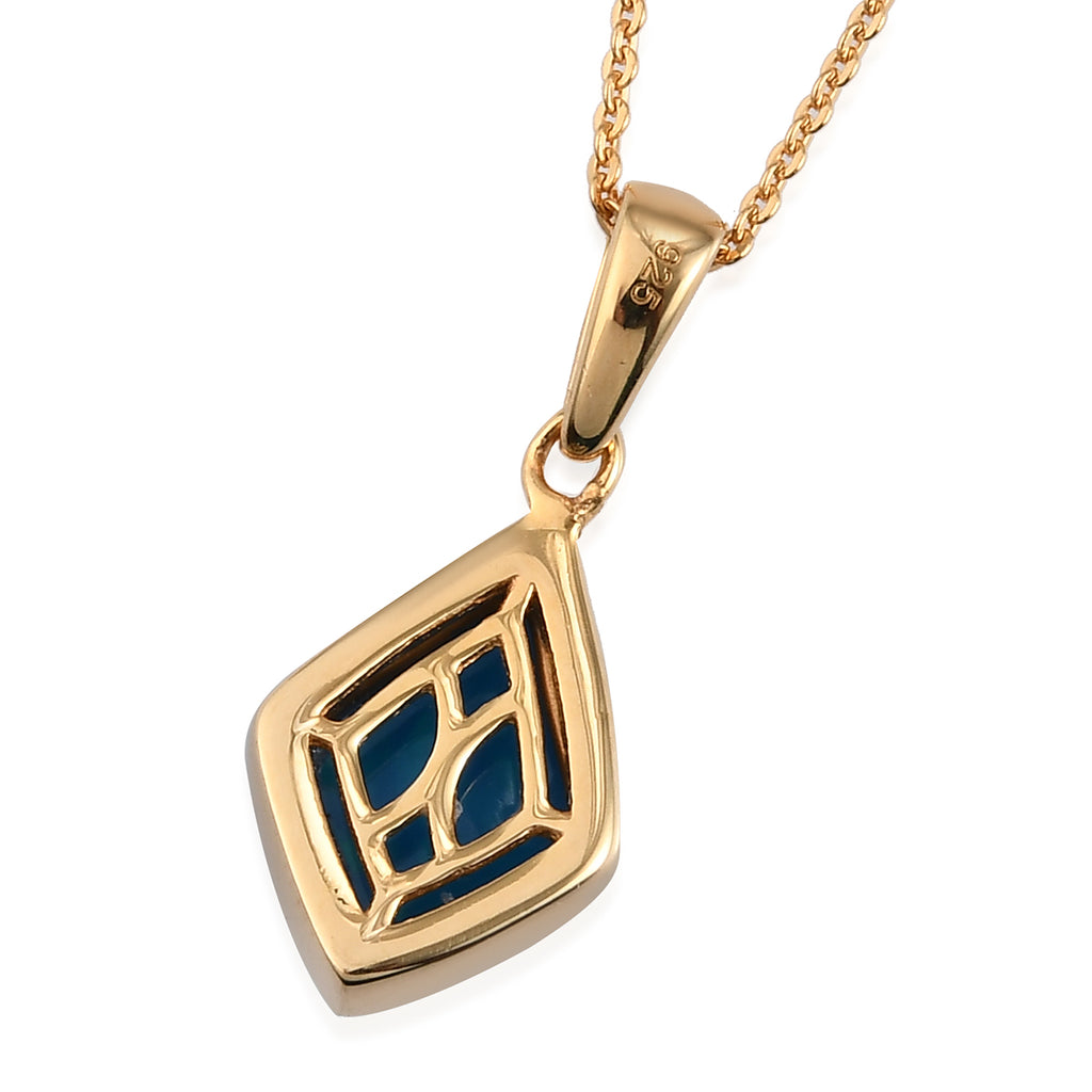 Miami-Blue Welo Opal-Anhänger mit Kette, 50 cm, 925 Silber Gelbgold Vermeil ca. 1,55 ct