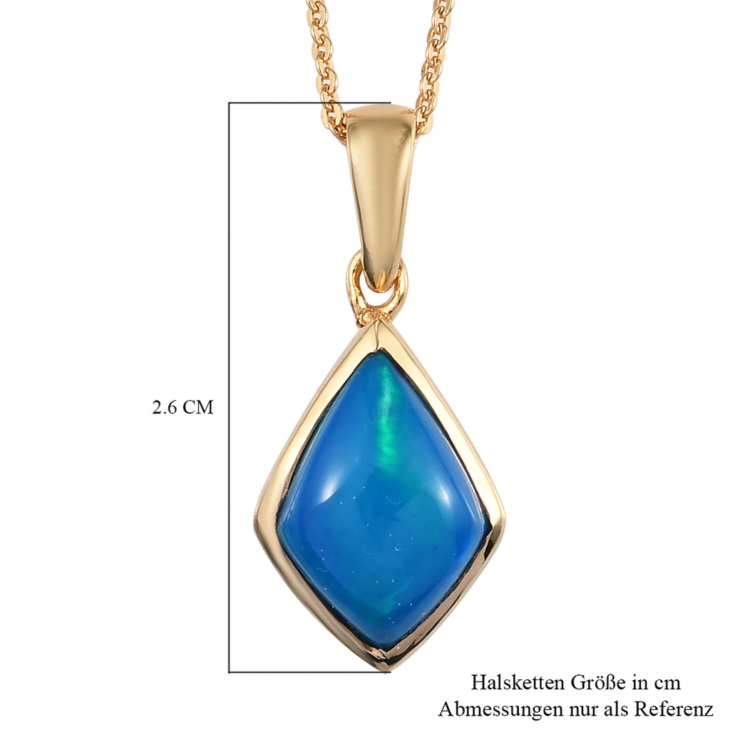 Miami-Blue Welo Opal-Anhänger mit Kette, 50 cm, 925 Silber Gelbgold Vermeil ca. 1,55 ct