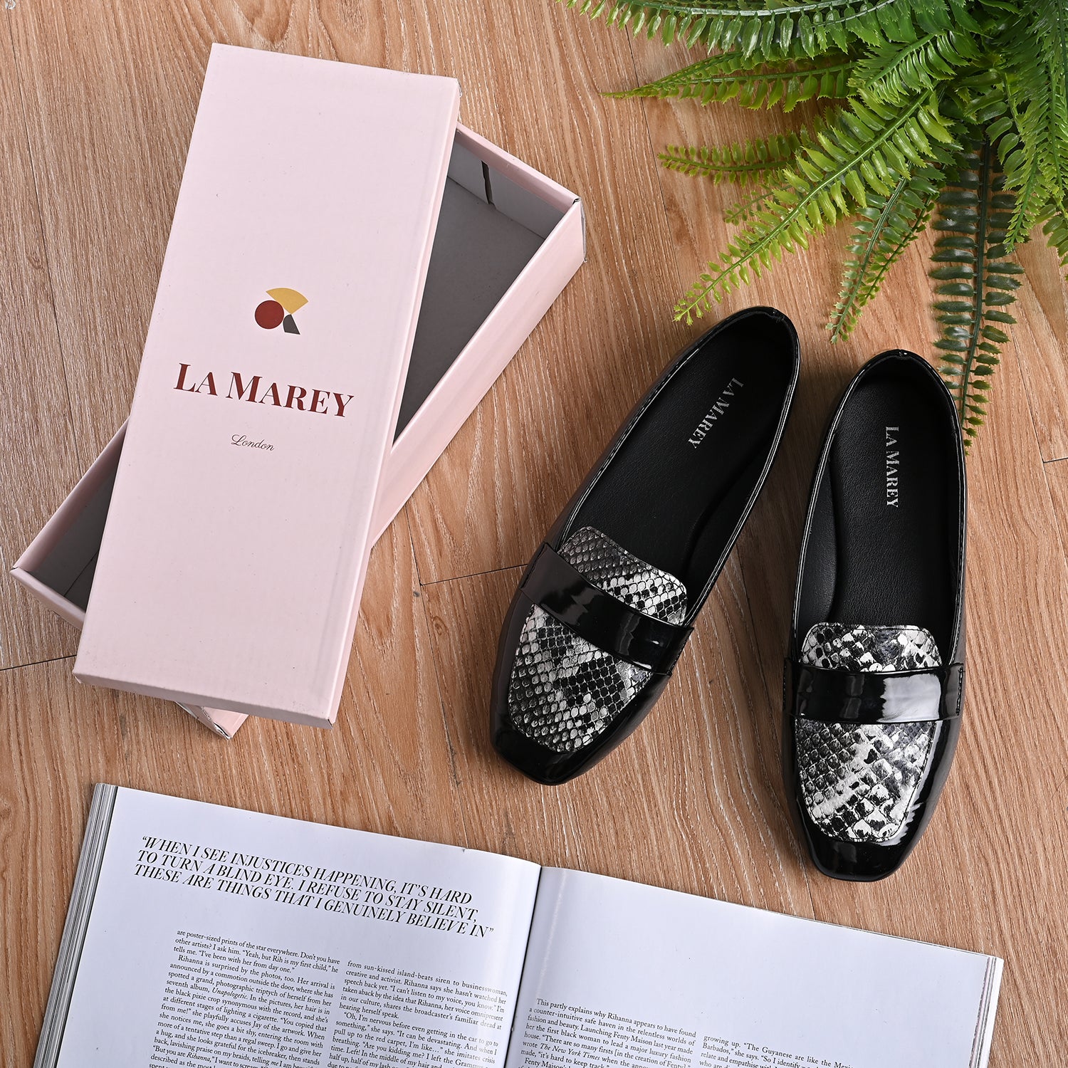 LA MAREY - Damen Mokassins, Schlangenhautmuster, Größe 41, Schwarz