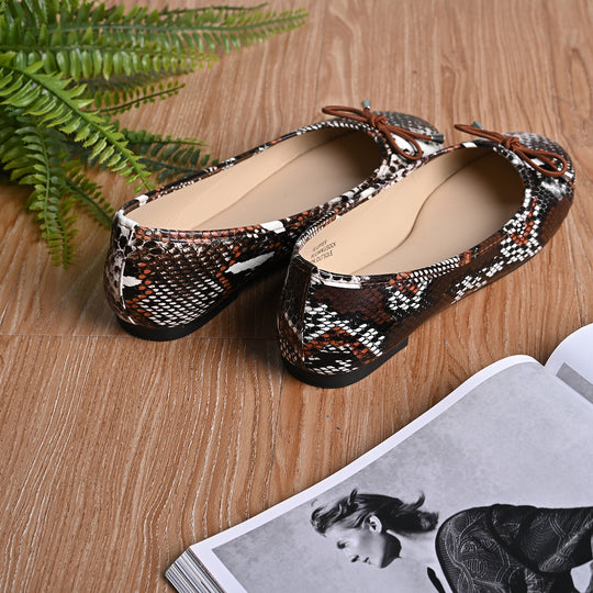 LA MAREY - Damen Ballerinas, Schlangenhautmuster, Größe 40, Schwarz und Nude