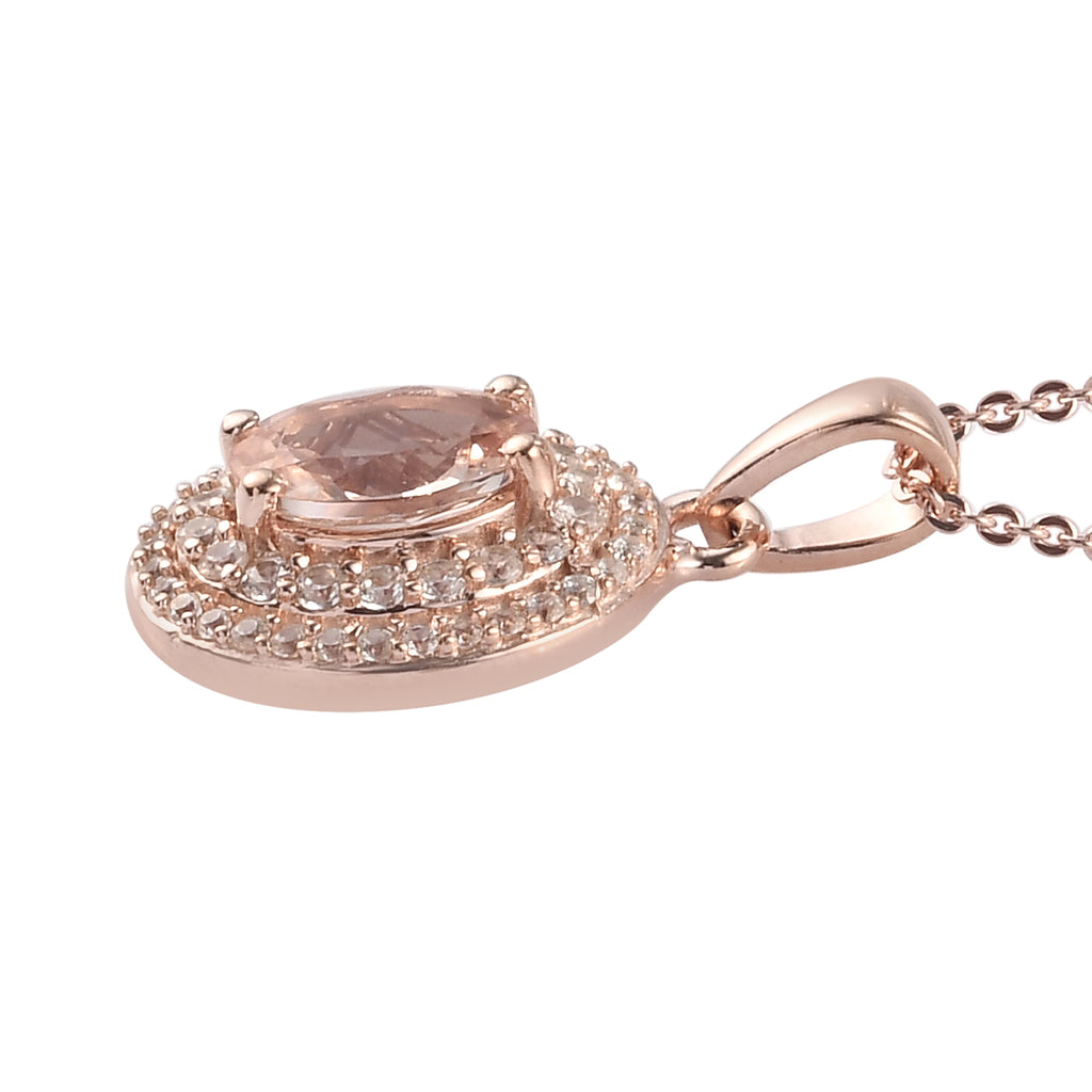 Marropino Morganit und Zirkon-Anhänger mit Silberkette, 50 cm, 925 Silber Roségold Vermeil ca. 1.60 ct
