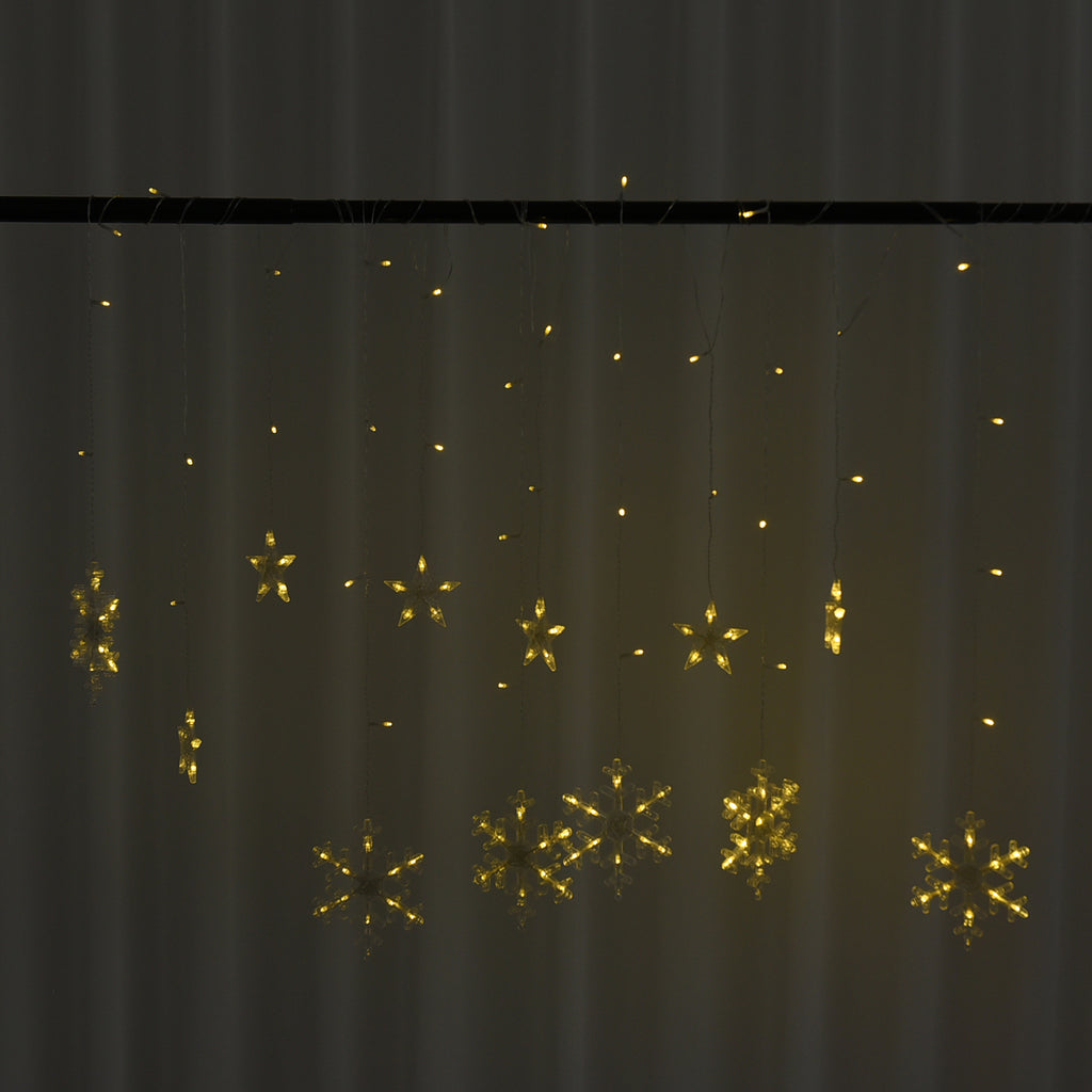 126 LED Vorhang warmweiße Lichterkette - Schneeflocken, 3xAA (nicht inkl.), Größe 350x85 cm