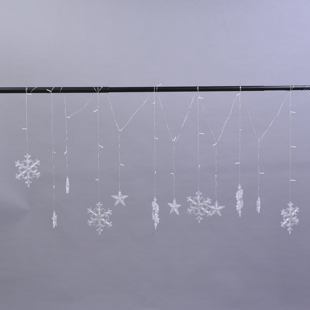126 LED Vorhang warmweiße Lichterkette - Schneeflocken, 3xAA (nicht inkl.), Größe 350x85 cm