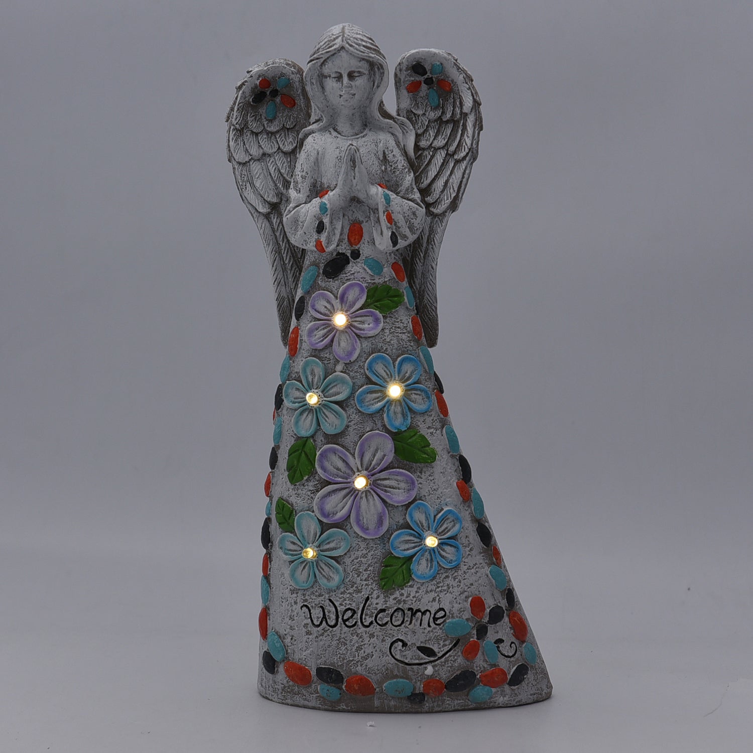 Solarleuchte - Engel, Größe 8x9x36,5 cm, Grau und Mehrfarbig