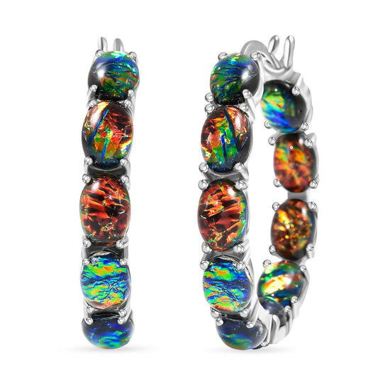 Rosa simulierte Opal-Inside-Out-Creolen, Edelstahl