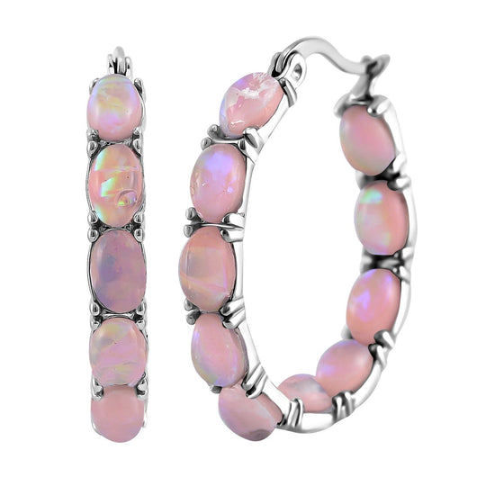 Rosa simulierte Opal-Inside-Out-Creolen, Edelstahl
