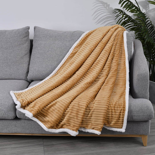 Blaue Ripp-Flanelldecke mit Sherpa-Rückseite,150x198cm, Blau,