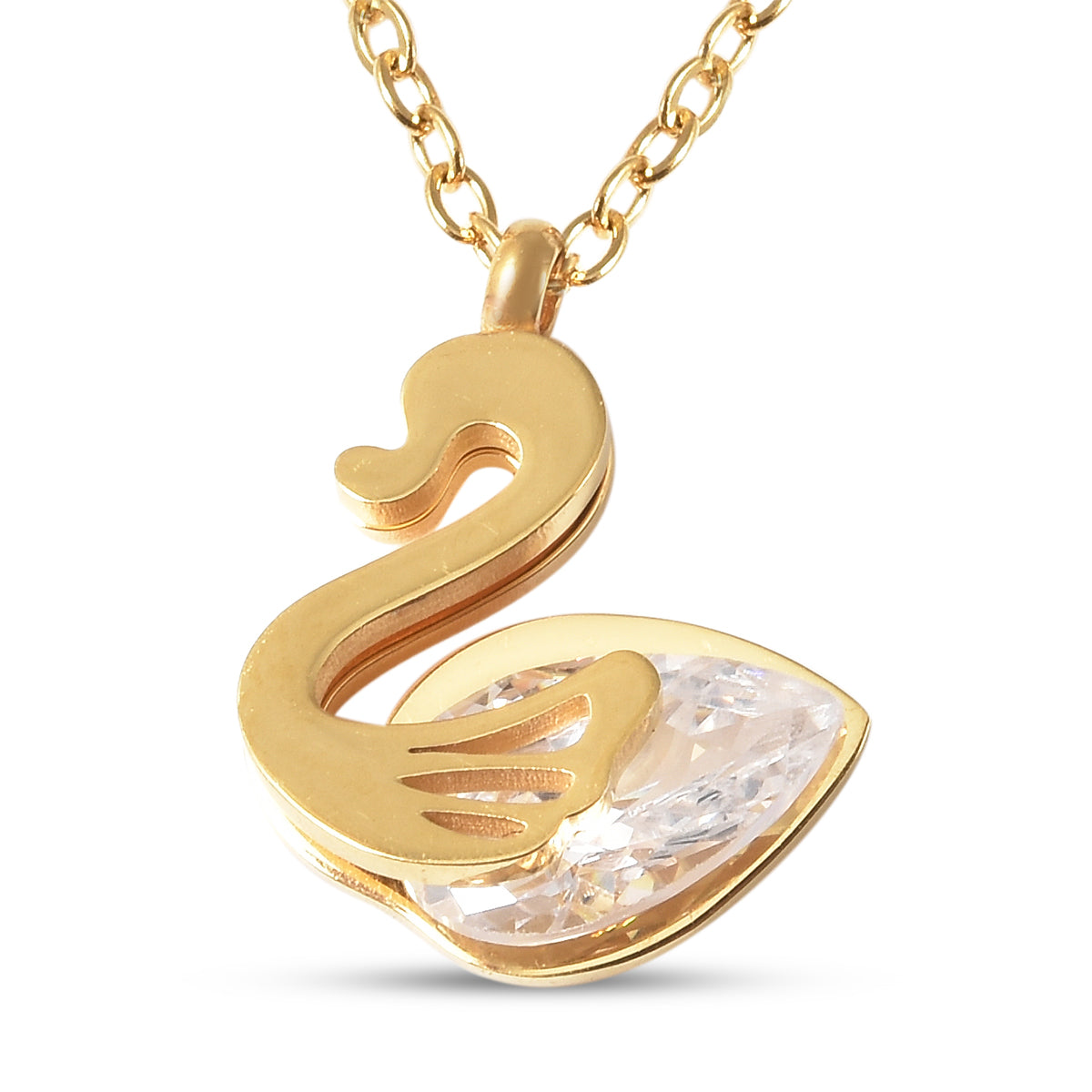 Weißer Kristall Schwan-Anhänger mit Kette, 40 cm, Edelstahl
