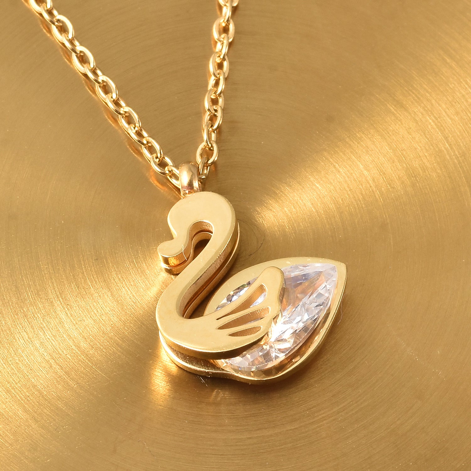 Weißer Kristall Schwan-Anhänger mit Kette, 40 cm, Edelstahl