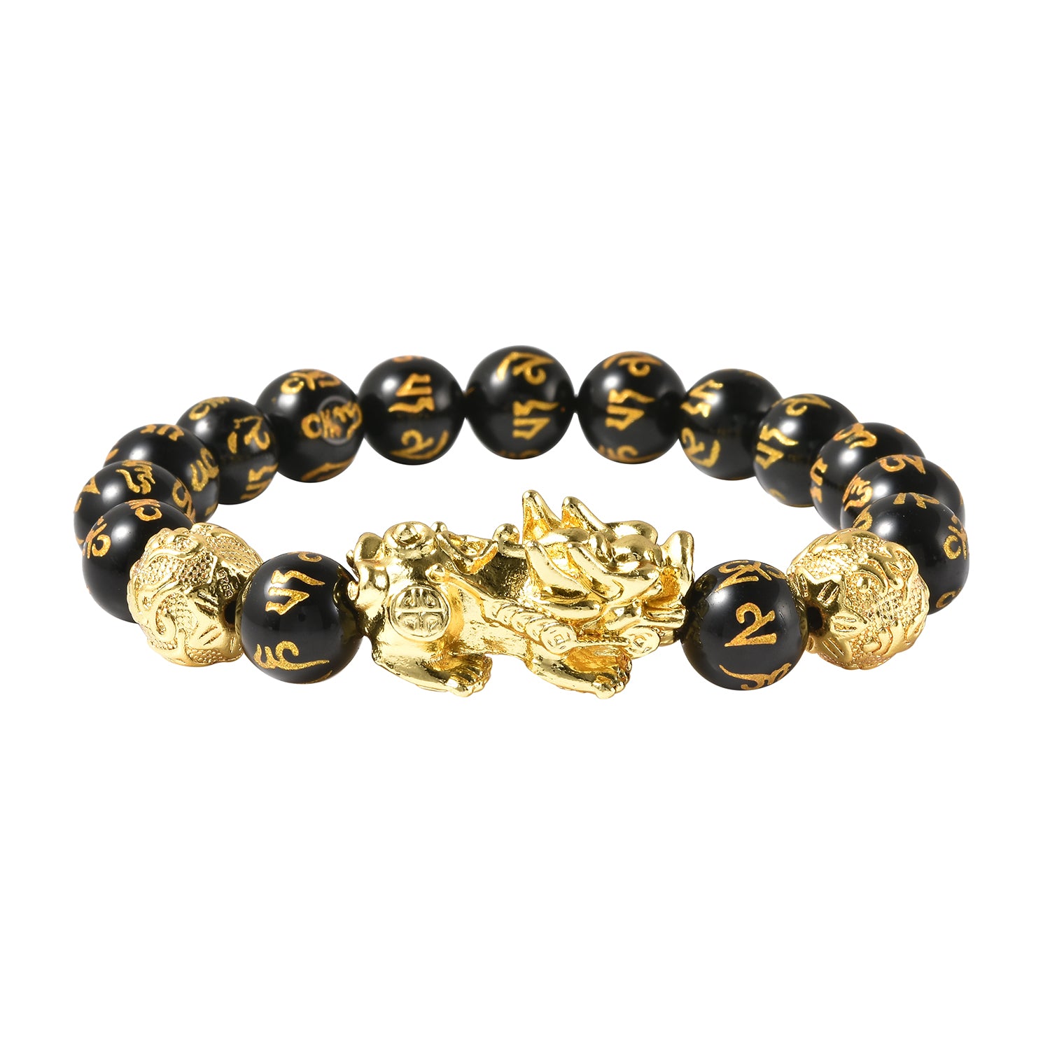 Feng Shui natürliches, schwarzes Obsidian-Armband, 19 cm, goldfarben ca. 108.50 ct