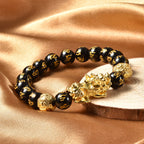 Feng Shui natürliches, schwarzes Obsidian-Armband, 19 cm, goldfarben ca. 108.50 ct
