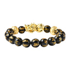 Feng Shui natürliches, schwarzes Obsidian-Armband, 19 cm, goldfarben ca. 108.50 ct