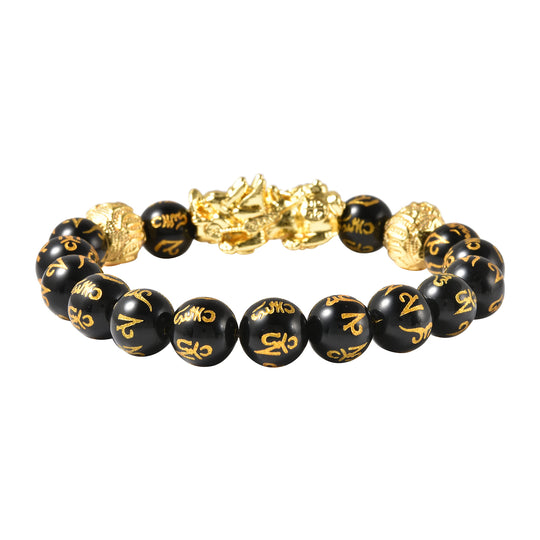 Feng Shui natürliches, schwarzes Obsidian-Armband, 19 cm, goldfarben ca. 108.50 ct