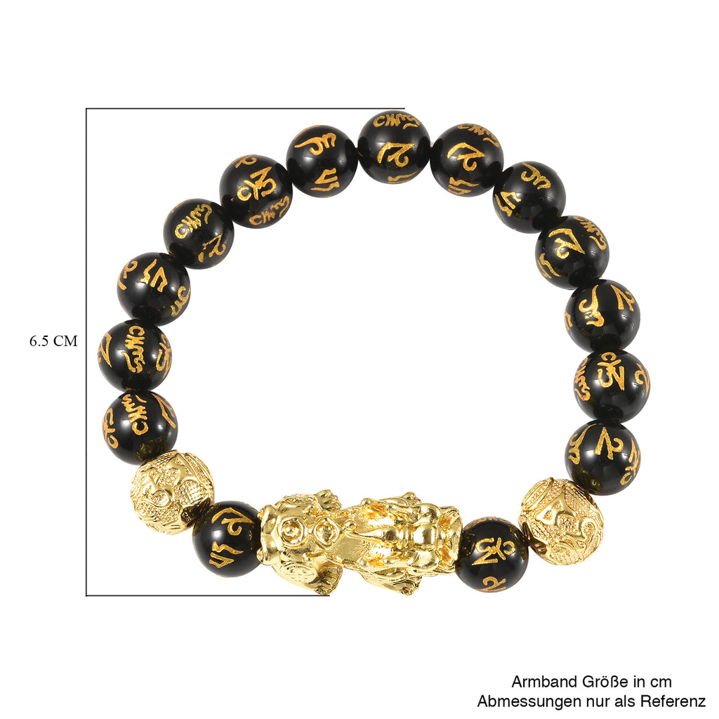 Feng Shui natürliches, schwarzes Obsidian-Armband, 19 cm, goldfarben ca. 108.50 ct