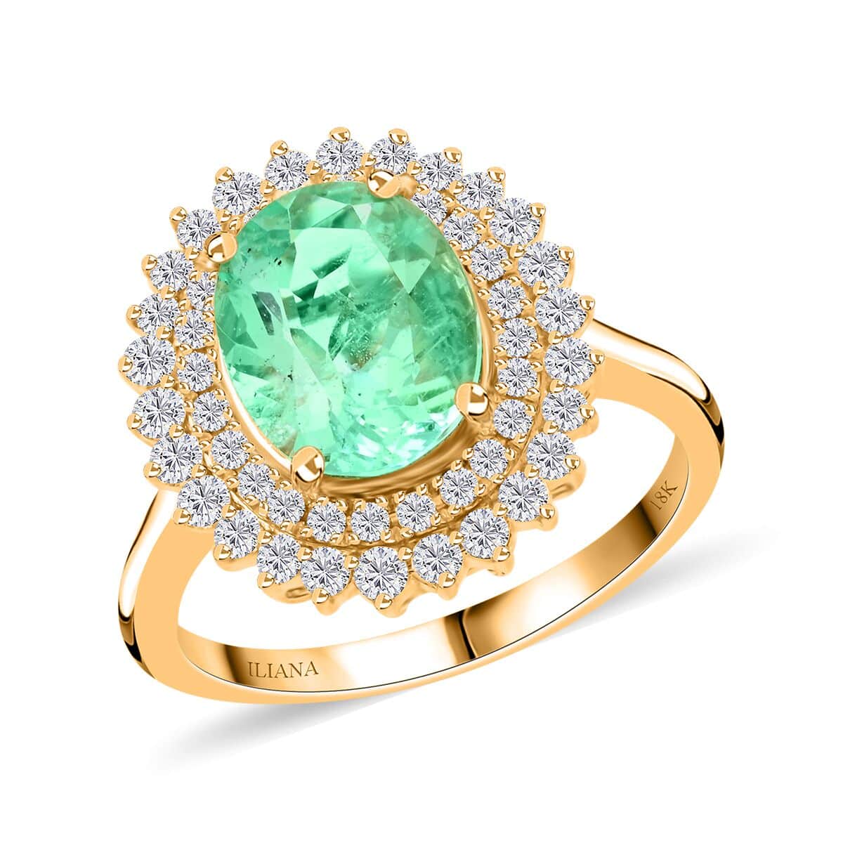 Iliana AAA Kolumbianischer Smaragd, Weißer Diamant Ring 750 Gold (Größe 17.00) ca. 3,00 ct
