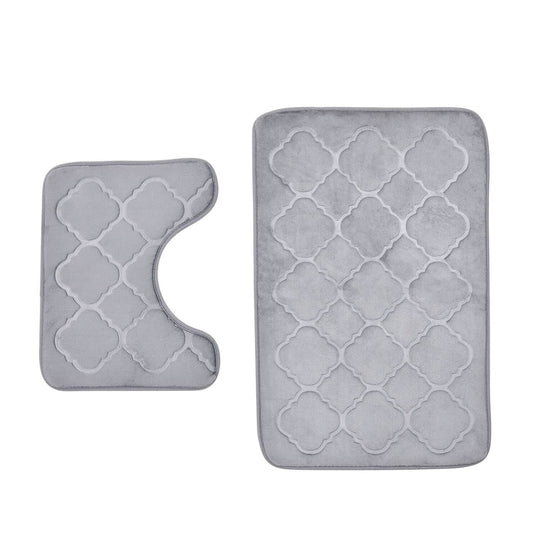 Homesmart 2er Set geprägte Flanell-Badematte mit rutschfester Unterseite (50x80cm), rot