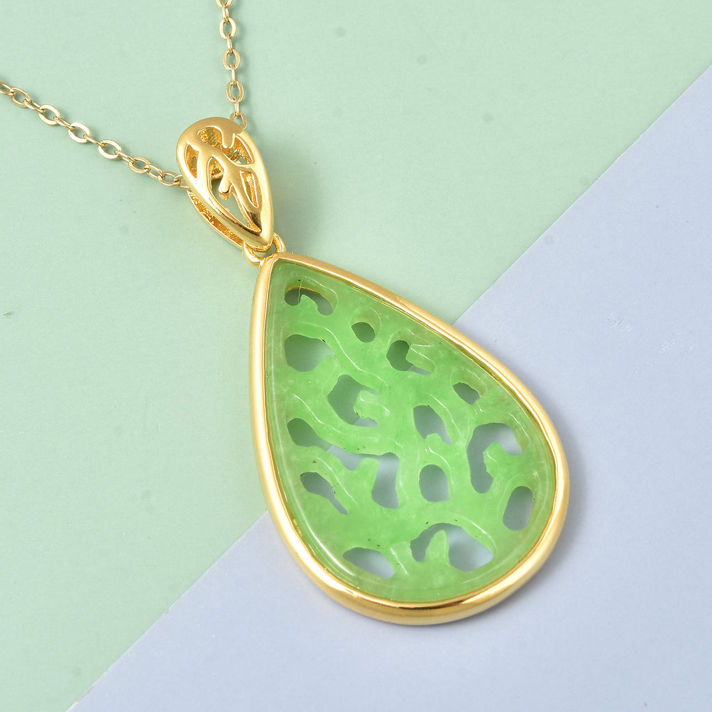 Grüne Jade Anhänger mit Kette 45 cm 925 Silber vergoldet ca. 5,25 ct