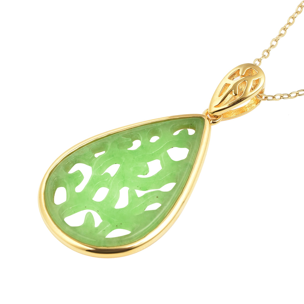 Grüne Jade Anhänger mit Kette 45 cm 925 Silber vergoldet ca. 5,25 ct
