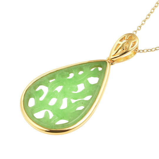 Grüne Jade Anhänger mit Kette 45 cm 925 Silber vergoldet ca. 5,25 ct