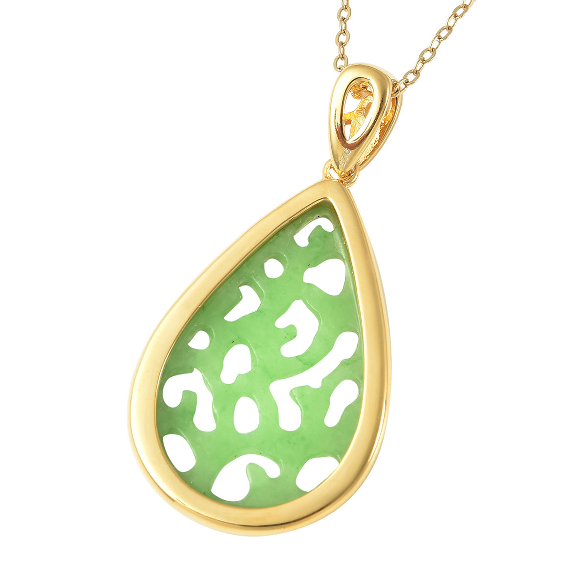 Grüne Jade Anhänger mit Kette 45 cm 925 Silber vergoldet ca. 5,25 ct