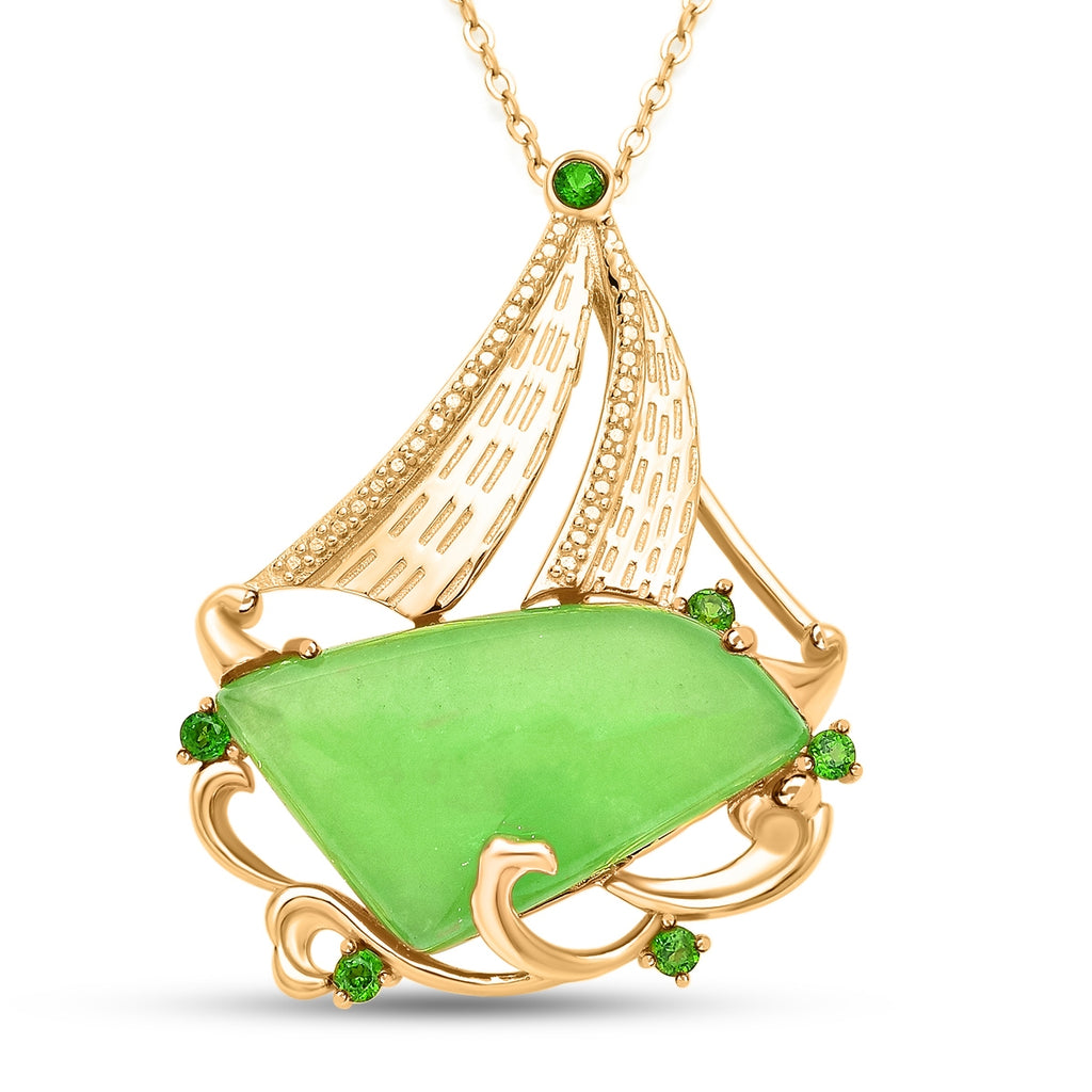 Grüne Jade und Natürlicher Chromdiopsid Anhänger mit Kette 45 cm 925 Silber rhodiniert ca. 10,69 ct