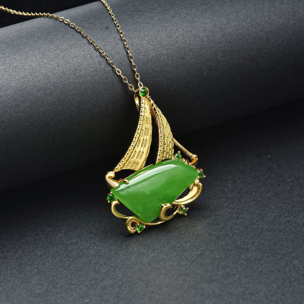 Grüne Jade und Natürlicher Chromdiopsid Anhänger mit Kette 45 cm 925 Silber rhodiniert ca. 10,69 ct