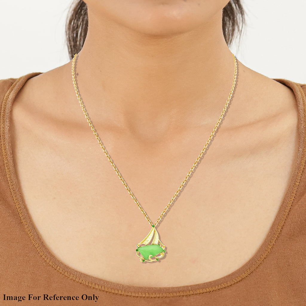 Grüne Jade und Natürlicher Chromdiopsid Anhänger mit Kette 45 cm 925 Silber rhodiniert ca. 10,69 ct