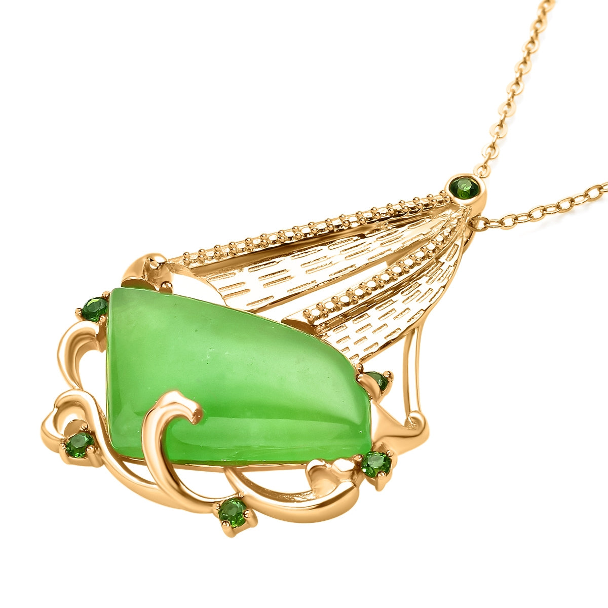 Grüne Jade und Natürlicher Chromdiopsid Anhänger mit Kette 45 cm 925 Silber rhodiniert ca. 10,69 ct