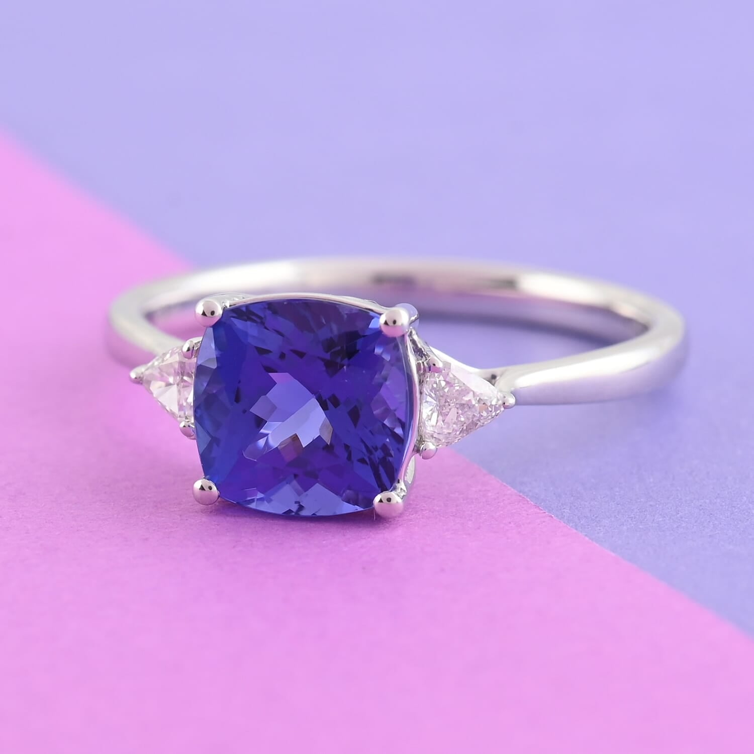 AAAA Tansanit, Weißer Diamant Ring 950 Platin (Größe 17.00) ca. 3,00 ct