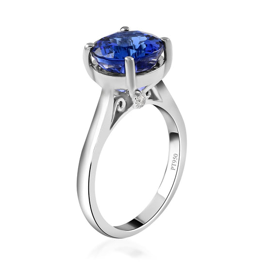 Rhapsody AAAA Tansanit, Weißer Diamant AGI zertifiziert Ring 950 Platin (Größe 17.00) (10-15 Werktage Lieferzeit) ca. 5.00 ct