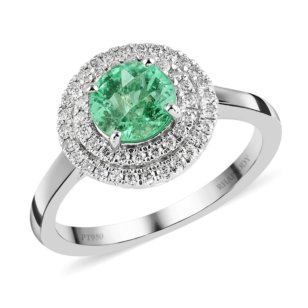 Rhapsody AAAA Kolumbianischer Smaragd, Weißer Diamant Ringe 950 Platin (Größe 16.50) ca. 1.20 ct
