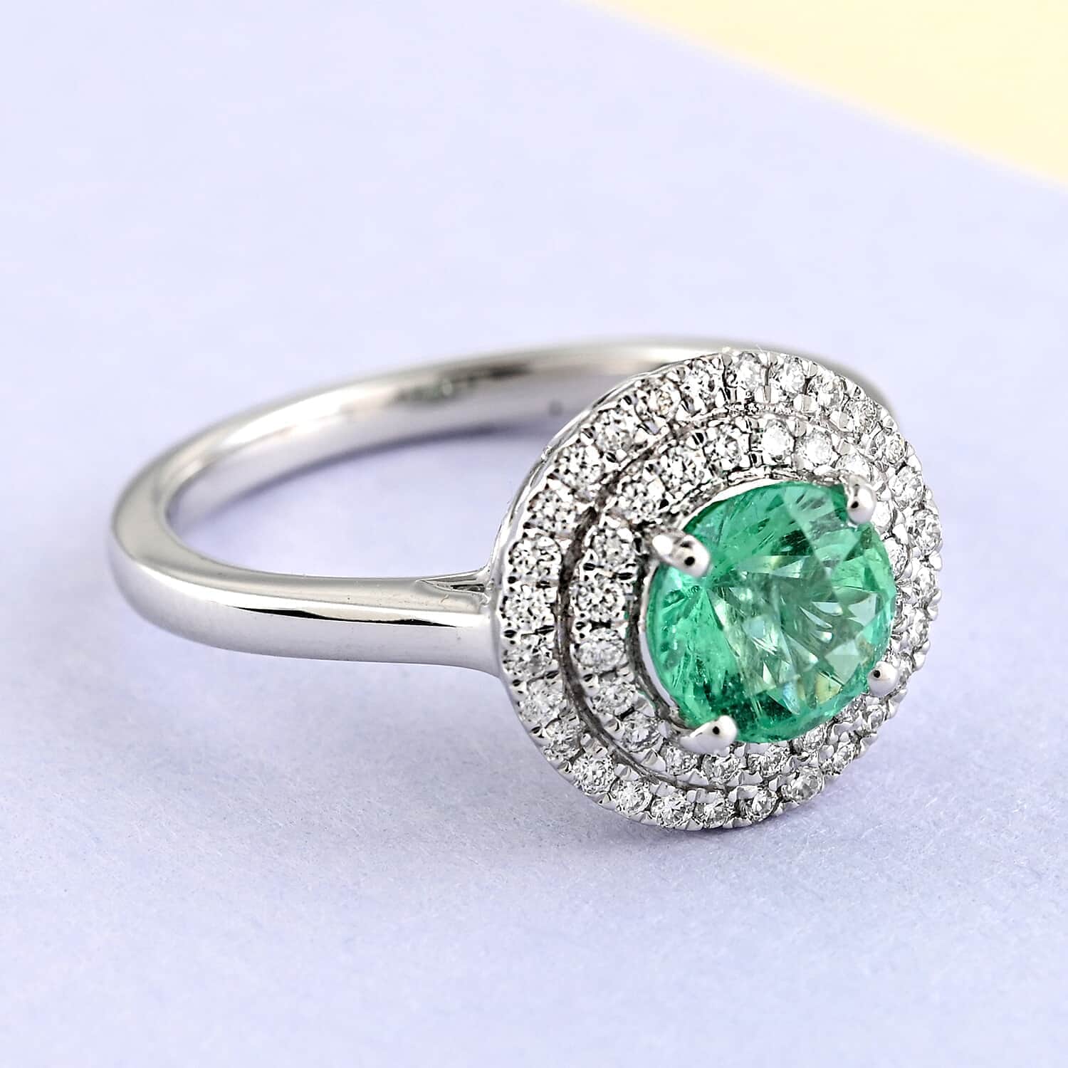 Rhapsody AAAA Kolumbianischer Smaragd, Weißer Diamant Ringe 950 Platin (Größe 16.50) ca. 1.20 ct