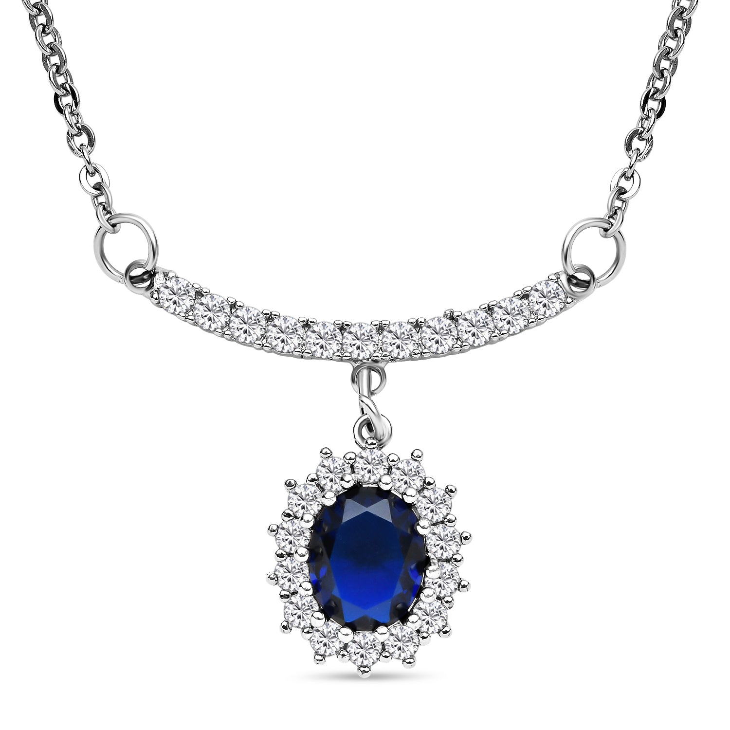 Glas und weiße Zirkonia-Halskette, ca. 50 cm, reines Messing ca. 1.50 ct