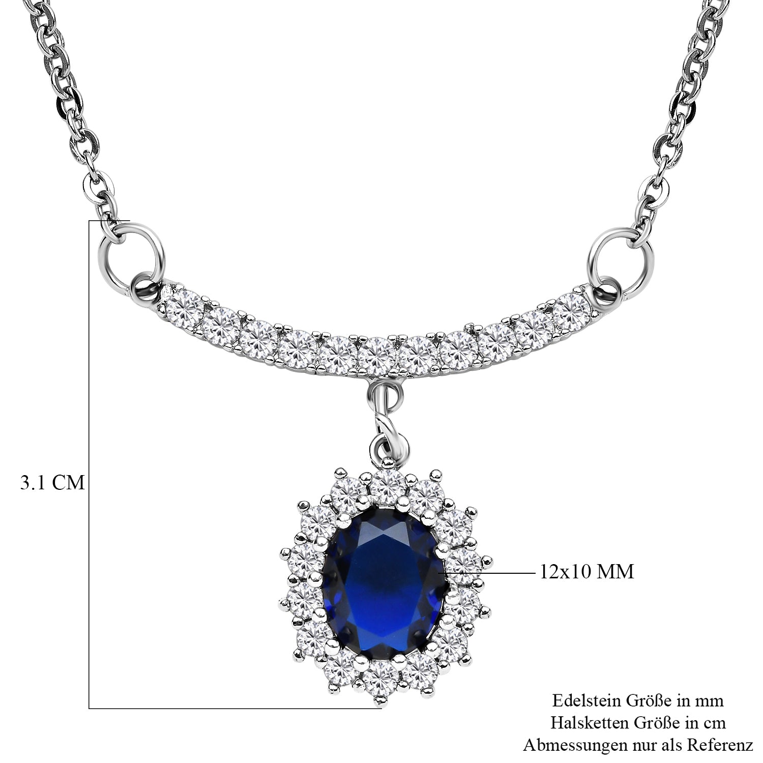 Glas und weiße Zirkonia-Halskette, ca. 50 cm, reines Messing ca. 1.50 ct