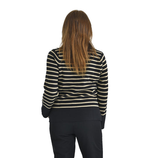 Gestreiftes Stricktop mit V-Ausschnitt, Baumwollmix, One Size, Beige