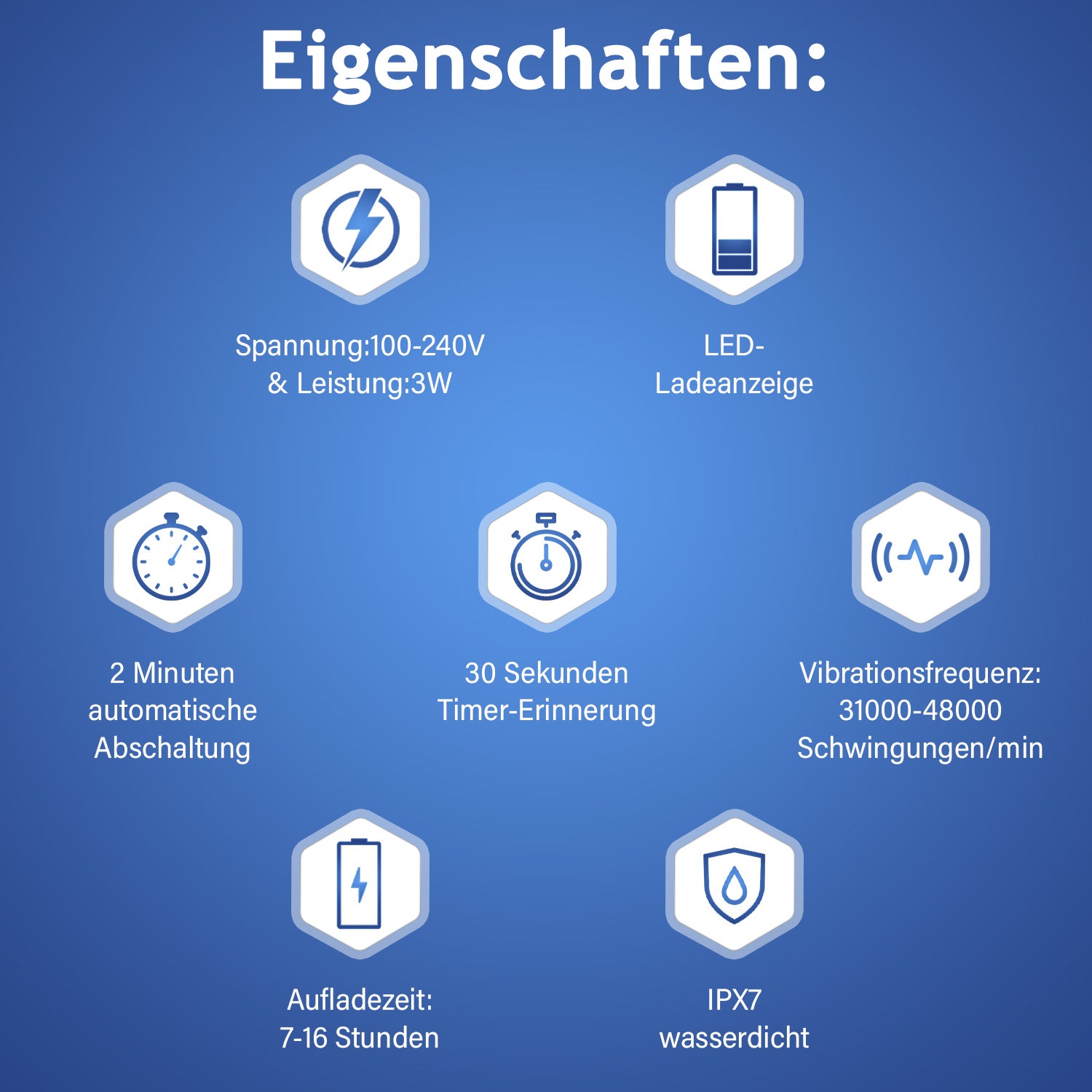 BEAUTECH Elektronische Schallzahnbürste mit 2 Bürstenköpfen, Wasserdicht IPX7, USB-Kabel, 5 Modi