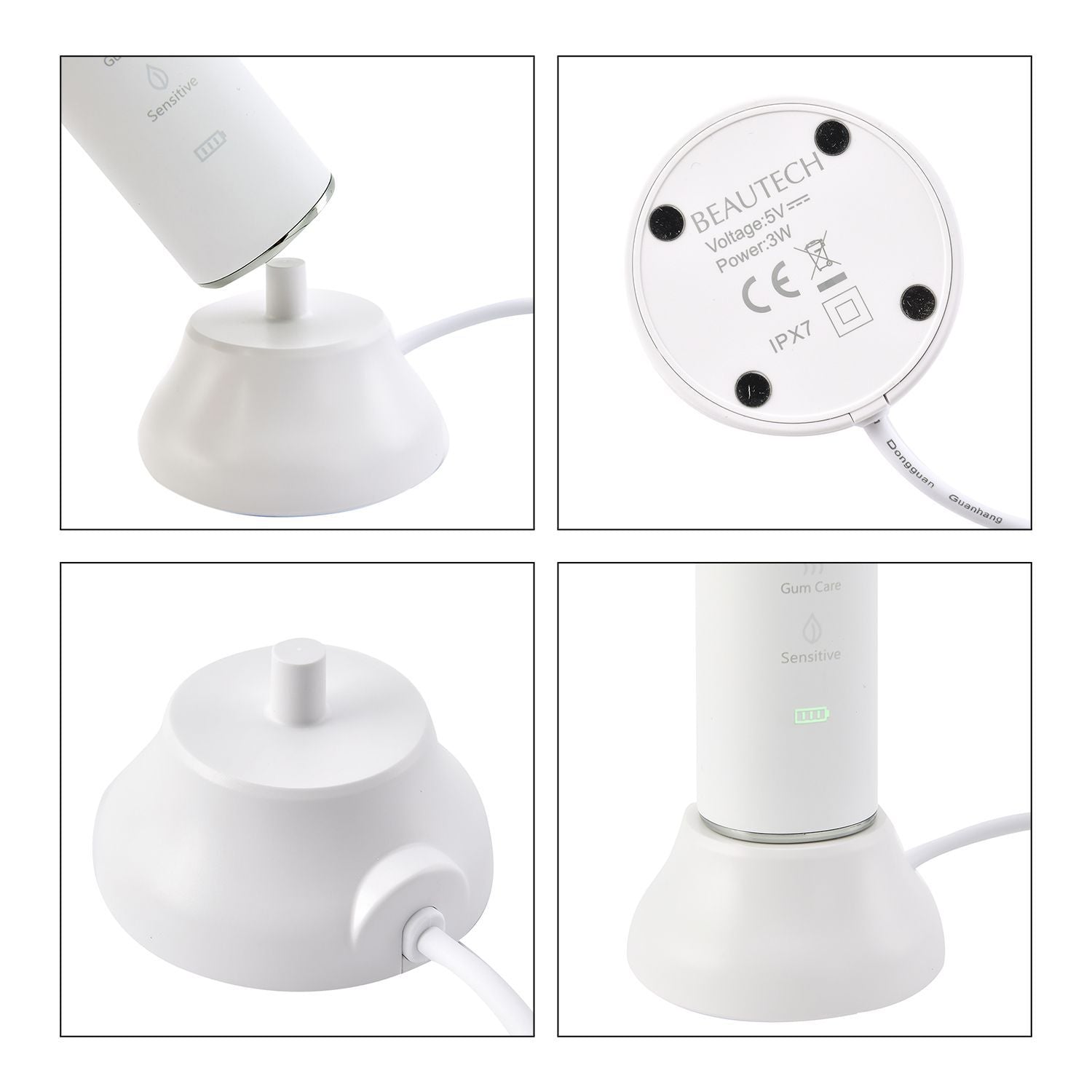 BEAUTECH Elektronische Schallzahnbürste mit 2 Bürstenköpfen, Wasserdicht IPX7, USB-Kabel, 5 Modi