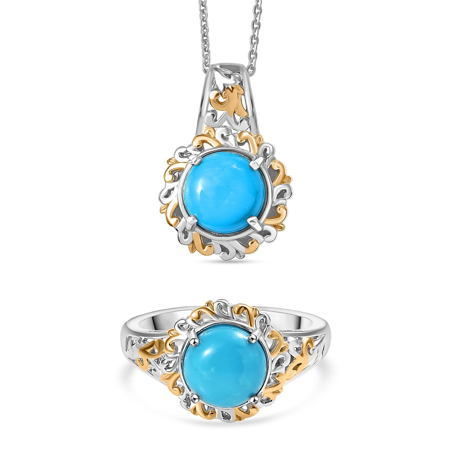 D'Joy AA Sleeping Beauty Türkis zweifarbiger Ring und Anhänger mit 50cm Kette