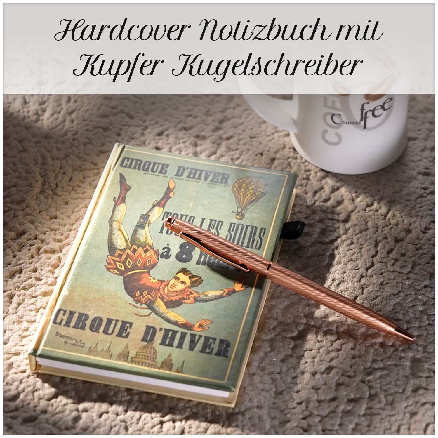 Hardcover Notizbuch mit Kupfer Kugelschreiber, Zirkus-Muster, grün