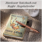 Hardcover Notizbuch mit Kupfer Kugelschreiber, Zirkus-Muster, grün