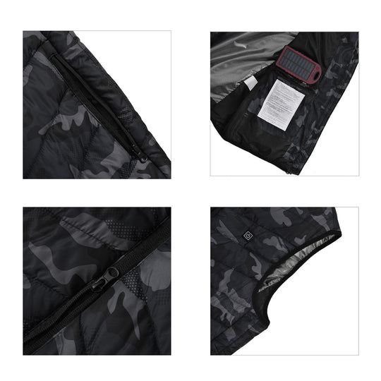 Beheizbare Weste mit 4 Heizzonen, inkl 5000Mah Solar Powerbank, Camouflage