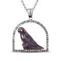 Afrikanischer Amethyst und Kristall Spatz-Anhänger mit Kette, 50 cm in Edelstahl ca. 17,10 ct