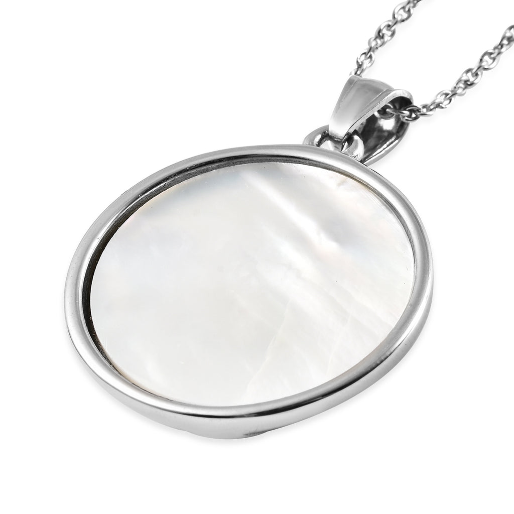 Weiße Muschelkernperle, Perlmutt und Weißer Kristall Seepferdchen-Anhänger mit Kette ca. 50 cm Edelstahl