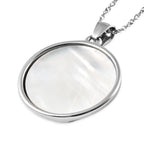 Weiße Muschelkernperle, Perlmutt und Weißer Kristall Seepferdchen-Anhänger mit Kette ca. 50 cm Edelstahl