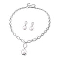 2er Set - Weißer Kristall, Weiße Muschelkernperle Ohrringe und Halskette ca. 50 cm + 7.5 cm Extender